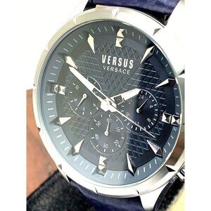 Versus by Versace Men's VSPBH7121 Quartz Blue Gray Dial Silver Leather B…